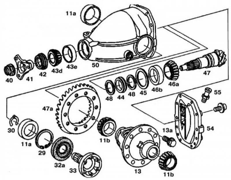 Сборка переднего редуктора. Редуктор заднего моста Мерседес 124 схема. Редуктор заднего моста Мерседес w202 конструкция. Схема заднего редуктора Мерседес 124. Редуктор заднего моста Мерседес 210 схема.