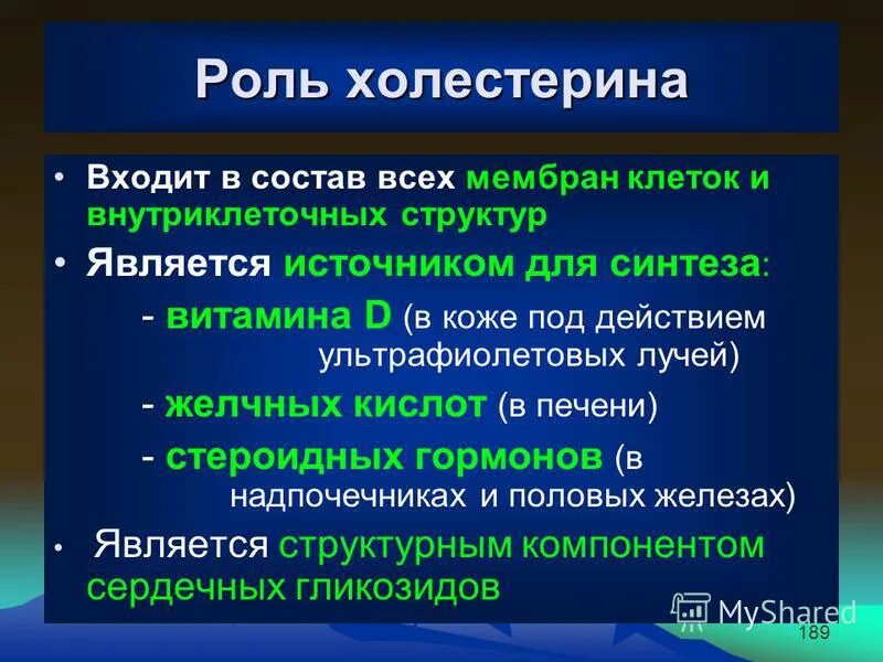 Биологическая роль холестерина