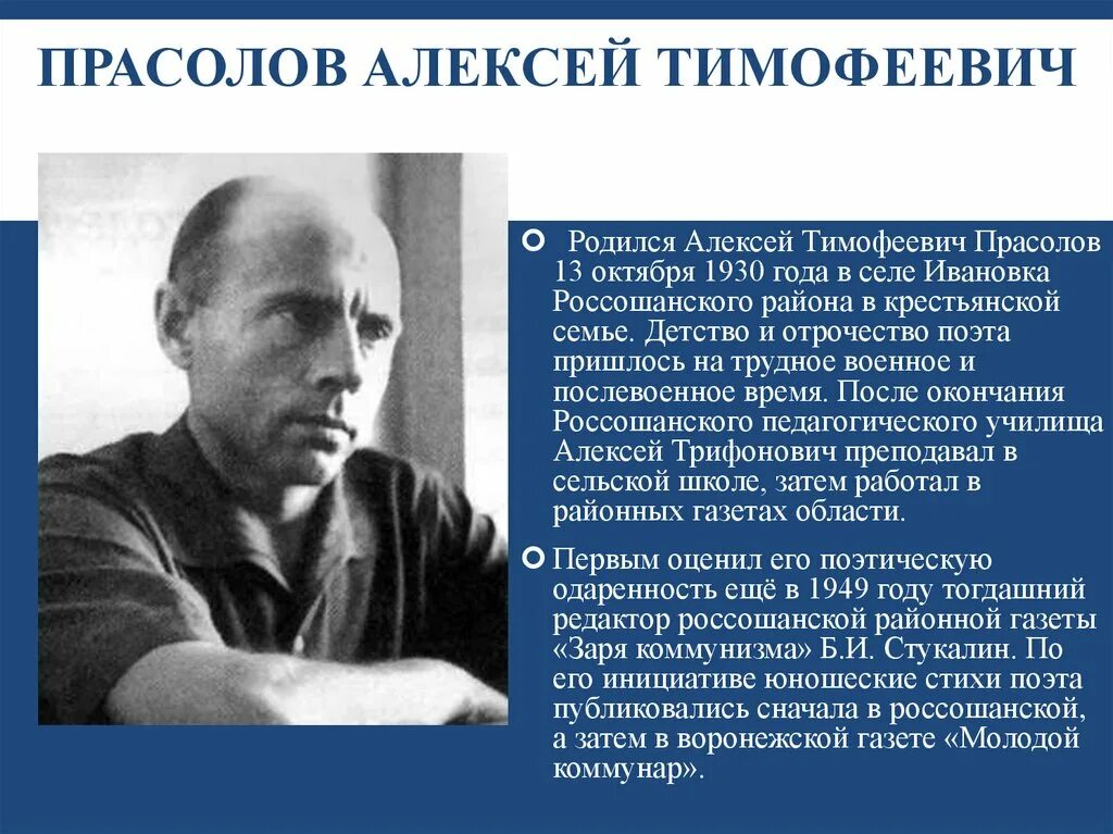 Года жизни тимофеевич. Прасолов писатель Воронеж. Поэты Воронежского края.