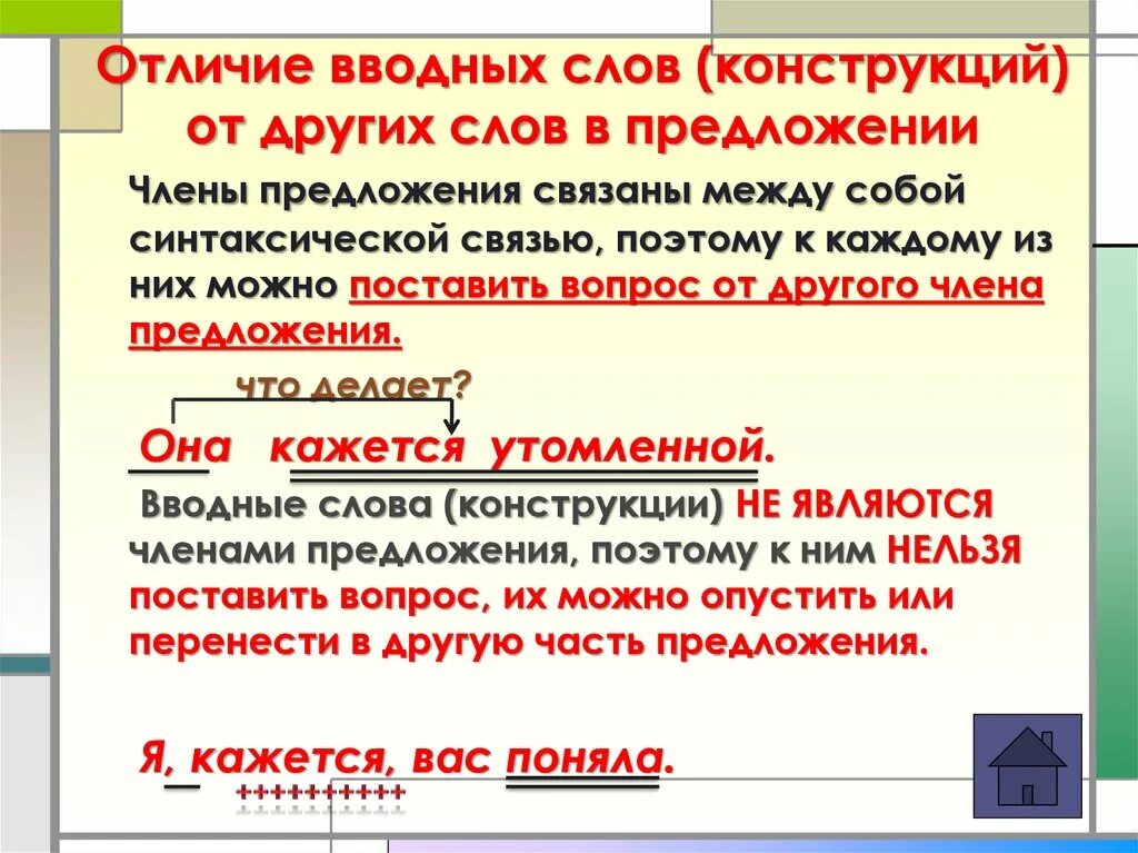 Чем отличается слово от предложения. Как выделяются вводные конструкции. Как подчеркивается вводная конструкция. Вводные слова и конструкции. Вводные слова и вводные конструкции.