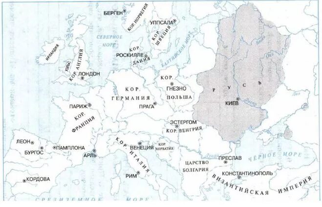 Контурная карта Русь при Ярославе мудром. Русь при Ярославе мудром карта Европы.