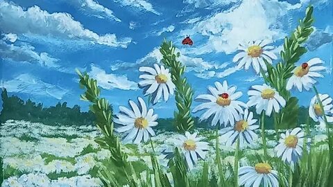 Нарисованное поле ромашек