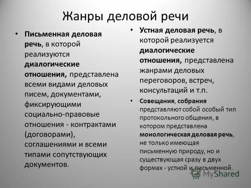 Типы деловой речи