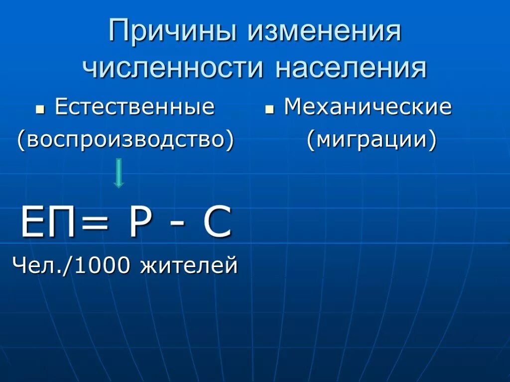Почему снижалась численность населения. Причины изменения численности населения. воспроизводство населения. воспроизводство р - с =еп. численность и воспроизводство населения презентация.