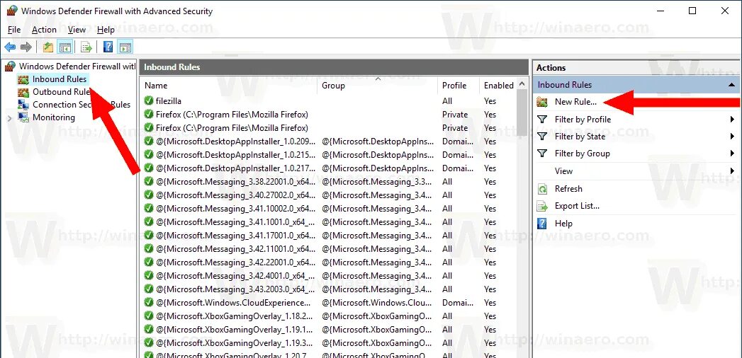 Windows firewall rules. Windows defender firewall with advanced security. windows ports. windows defender firewall. microsoft messaging.
