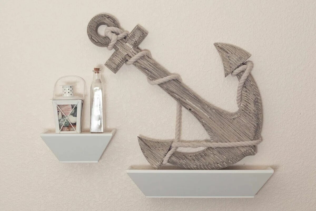 Creative unsinkable boat decor. Якорь в интерьере. Морской декор. Якорь на стену декор. Декор стены в морском стиле.