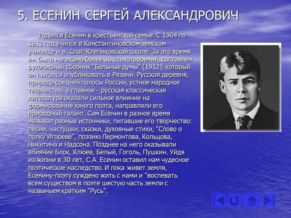 Писатели 5 6 класс. Сообщение о Сергее Александровиче Есенине.