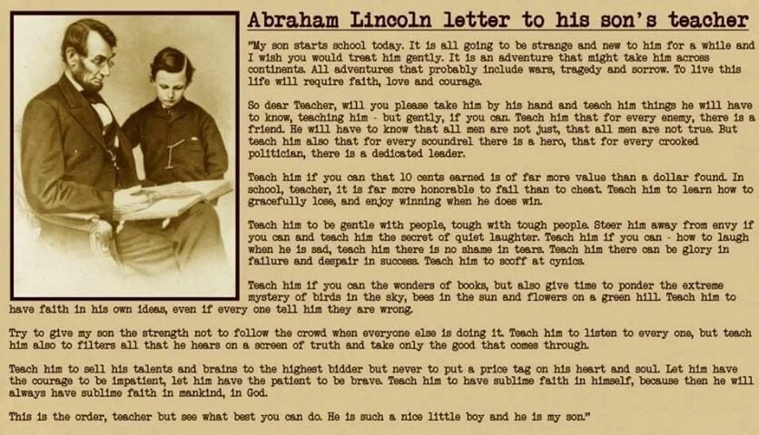 Teachers know that the most. Письмо Линкольна учителю сына. Письмо Авраама Линкольна. Письмо Линкольна учителю. Сын Авраама Линкольна.