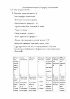 Технологическая карта туристского маршрута