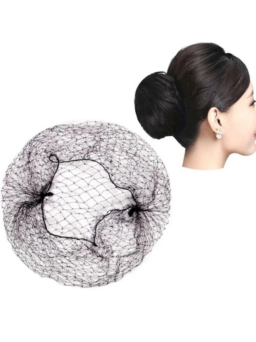 Сетка для пучка. Сеточка для волос. Сеточка для волос. Сетка для волос для прически. Шапочка-сеточка нейлон, черная, 100 шт/уп.