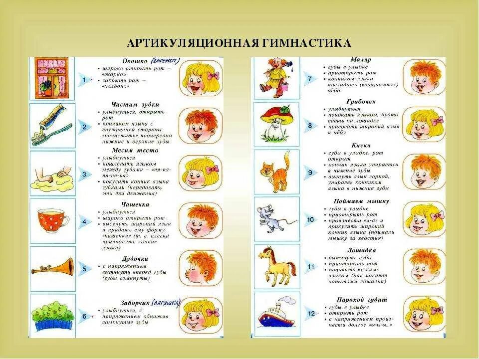 Выполнение артикуляционной гимнастики