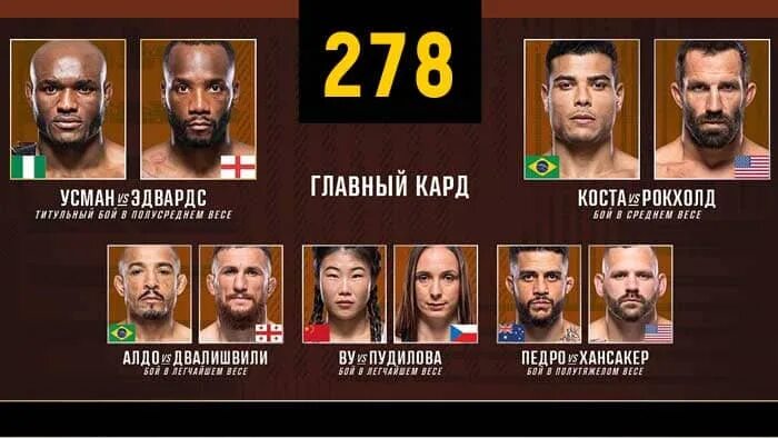 Юфс прямая трансляция сейчас матч. Юфс 278 кард участников. ufc 278. кард юфс. кард юфс 213.