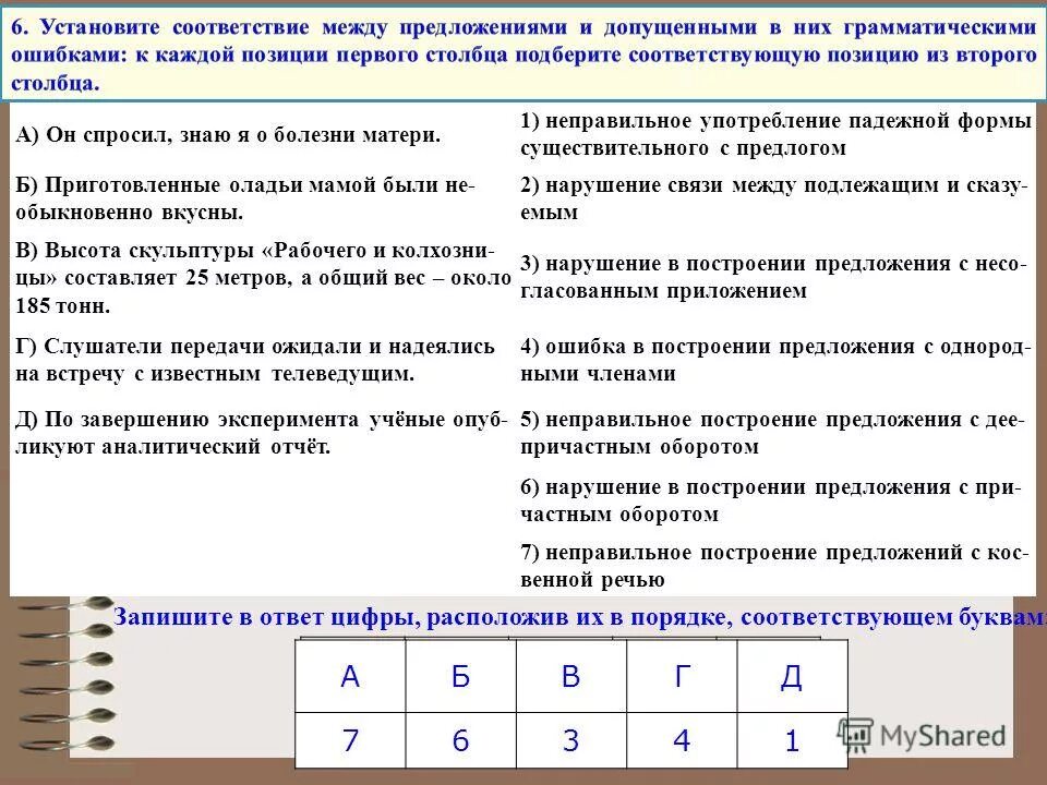Установите соответствие между грамматическими ошибками и предложениями. Установите соответствие между грамматическими ошибками. установите соответствие ошибка в построении. нарушение связи между существительным и предлогом. установите соответствие между предложениями.