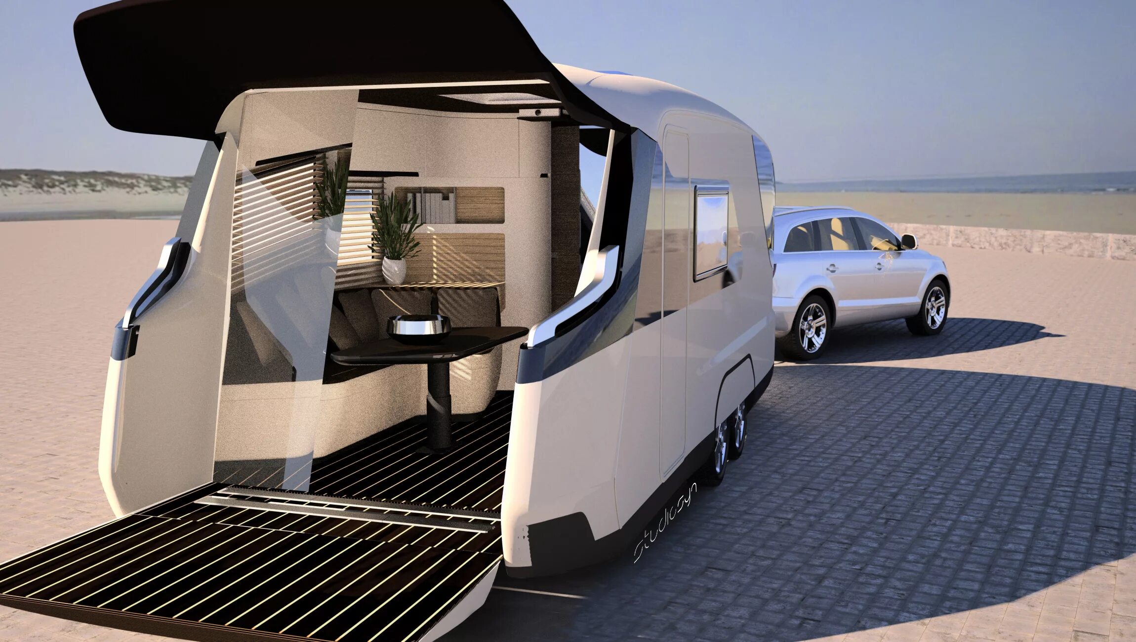 Прицеп caravisio caravan. Дом на колесах из будущего. Future camping. Romotow camper. Автодом airstream 2020.