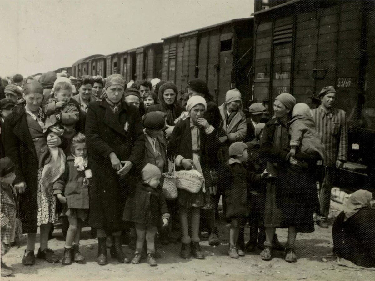 Депортация во времени. Лагерь Освенцим в годы Великой Отечественной войны 1941-1945. Узники Освенцима в вагонах.