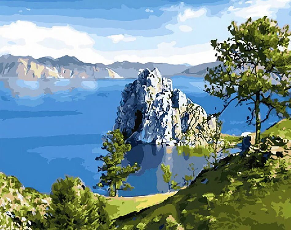 Озеро байкал 40. Пейзаж Байкала. Байкал картина. Озеро Байкал живопись. Картины озера Байкал.