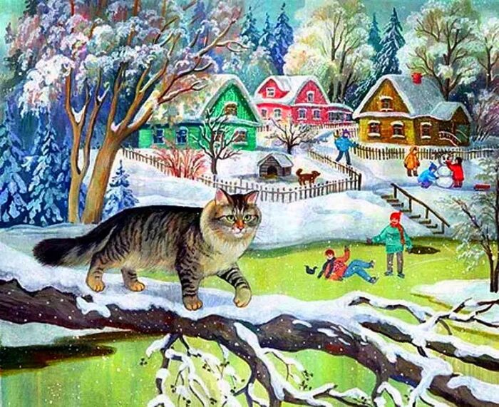 Т кота. Коты художницы Татьяны Родионовой. Зимние коты Татьяны Родионовой.