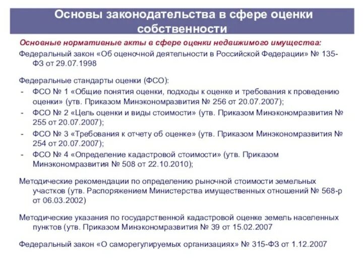 Организация оценки собственности. Понятие оценки недвижимости. Стандарт оценки недвижимого имущества. Оценка по рыночной стоимости. Цели оценки объектов недвижимости.