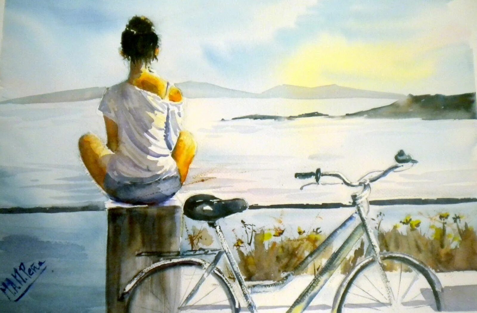 I m painting a picture. Картина велосипед. Велосипед в живописи. Пейзаж с велосипедом. Велосипедисты в живописи.