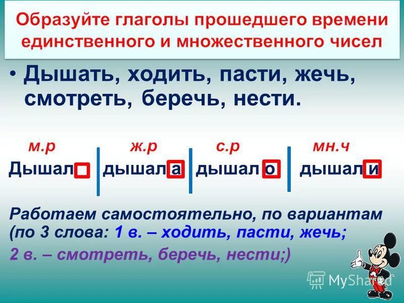 Как изменяются глаголы в форме прошедшего времени