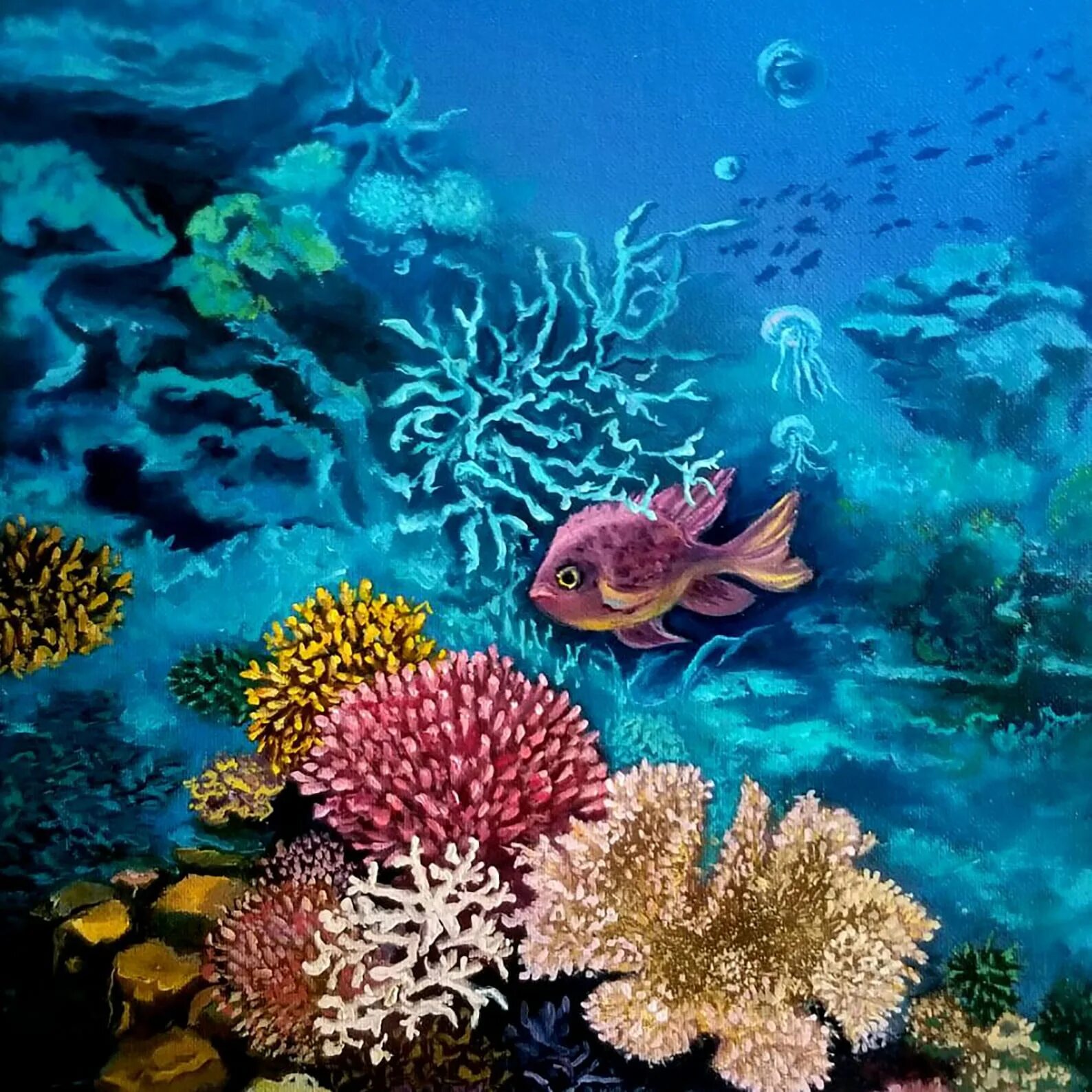 Коралловый риф 4. Коралловый риф. Риф картина. Подводный мир кораллы. Кораллы живопись.