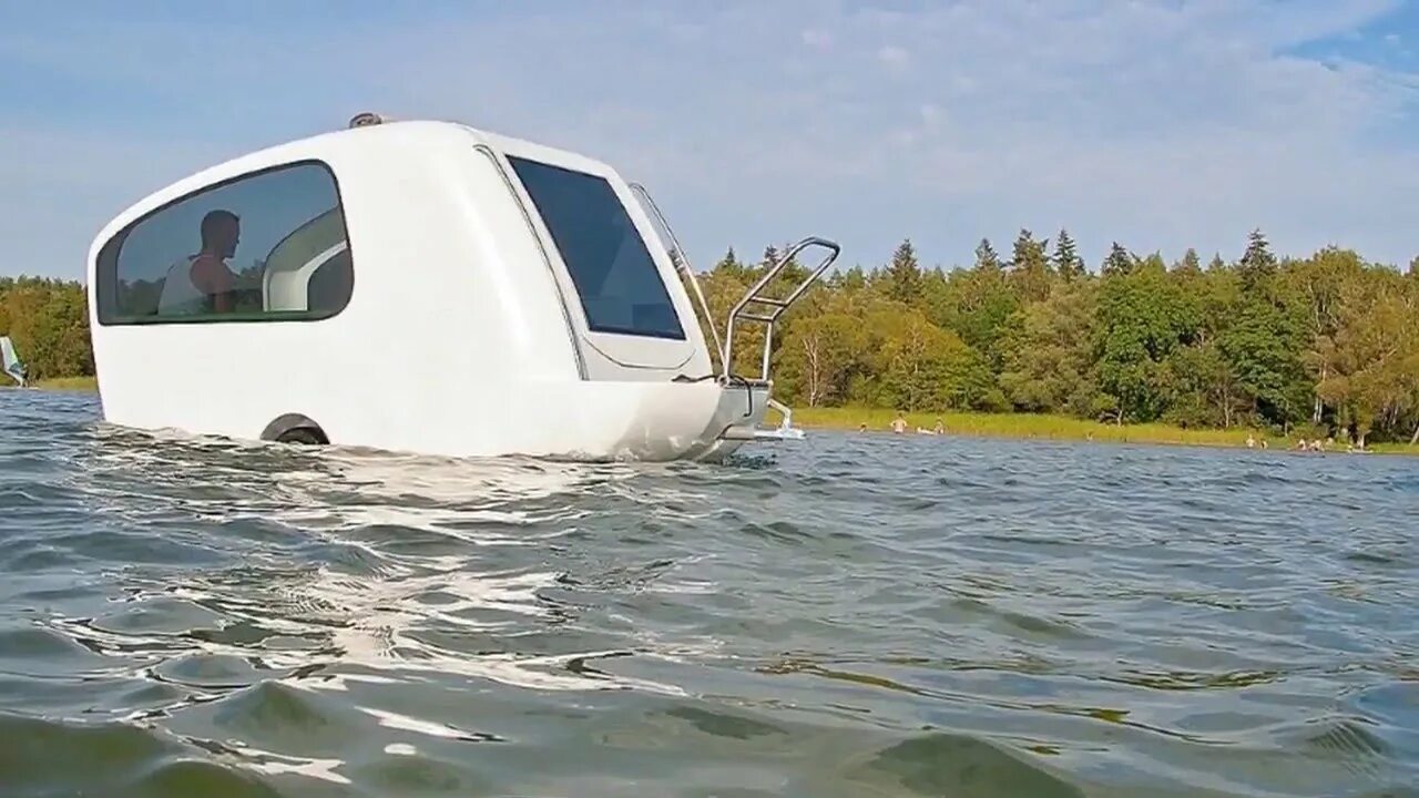 Прицеп Sealander Caravan. Плавающий прицеп Sealander. Катер Караван. Плавучий дом на колесах. Караван вода