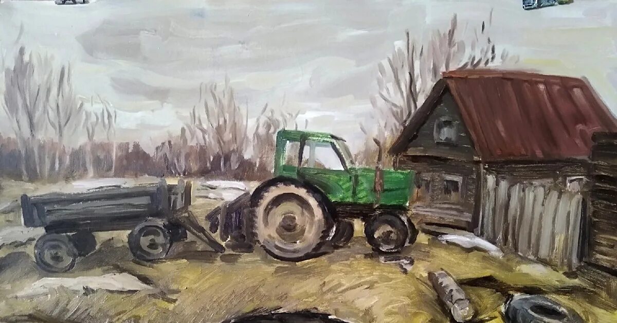 Трактор живопись. Трактор картина. Трактор в деревне. Сельский трактор. Сельский смех