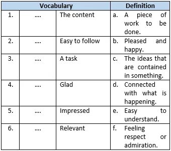 Match the definitions with the vocabulary