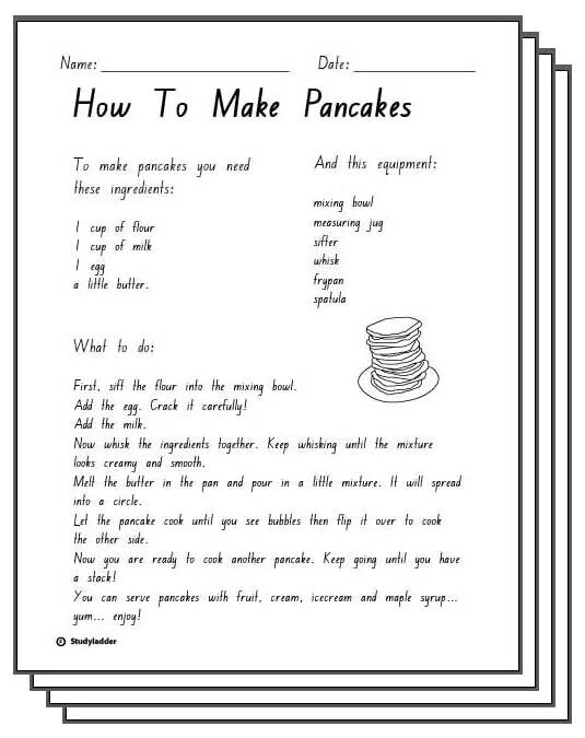 Pancakes worksheets for kids