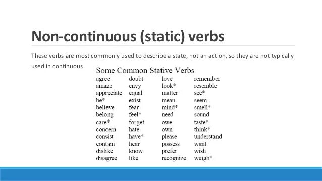 Appear формы. Stative verbs таблица. Non Continuous verbs список. Глаголы State verbs. Non Continuous verbs правила.