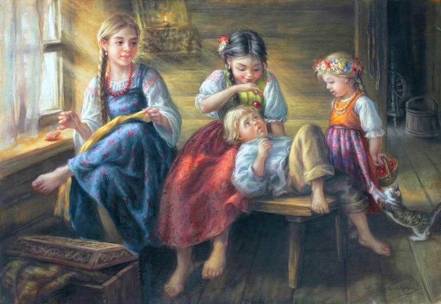 Жизнь крестьянская семья. Маковский ткачиха. Картина Маковского крестьянские дети. Маковский 2 матери.