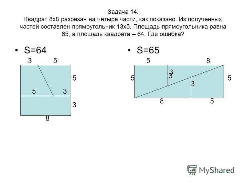 Нахождение частей прямоугольника и квадрата. Площадь прямоугольника и частей прямоугольника. Задачи на разрезания квадрат на прямоугольники. Квадрат из разрезных частей 5.