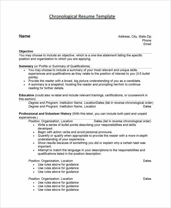 Chronological Resume. (List in Reverse chronological order. Chronological Resume example. Chronological CV example. Chronological order