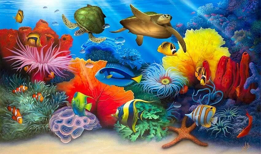 Подводный мир детского сада. Дэвид Миллер картины рыбы. Морские жители. Подводный мир. Сказочный подводный мир.