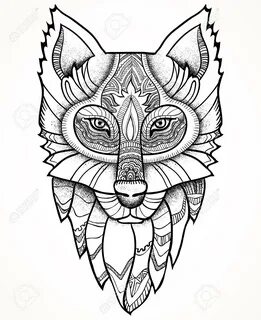 Ethnic Totem Wolf And Dreamcatcher. 