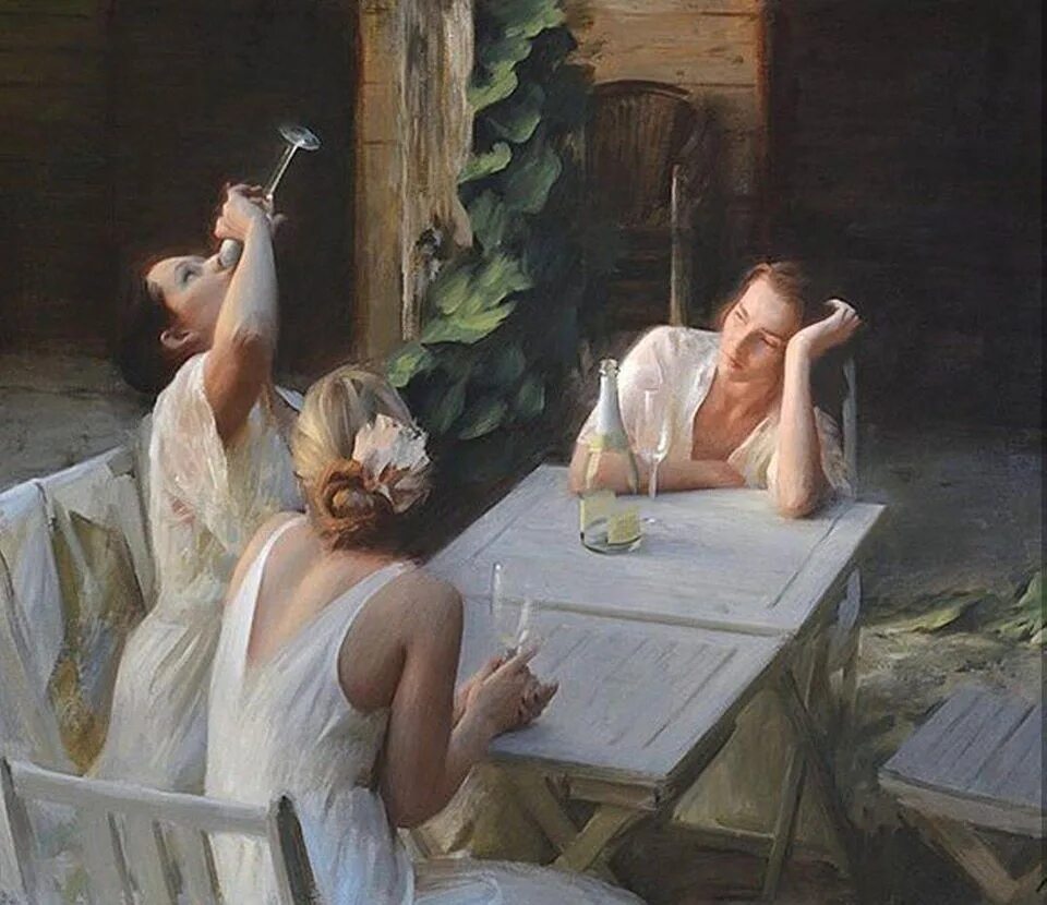 Nick Alm. Nick Alm картины. Нико Альм шведский художник. Подруги живопись. Три женщины автор