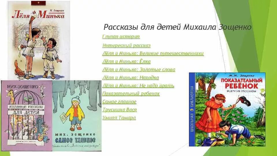 Главные герои произведения зощенко. Произведения Михаила Зощенко 3 класс список.