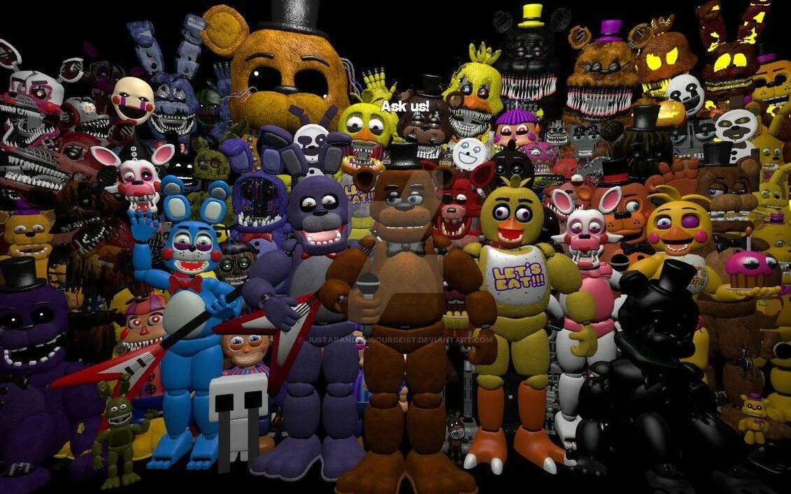 Все аниматроники из фнаф 1. Герои Фредди АНИМАТРОНИКИ. FNAF все АНИМАТРОНИКИ. ФНАФ 2 все АНИМАТРОНИКИ. ФНАФ 8 все АНИМАТРОНИКИ.