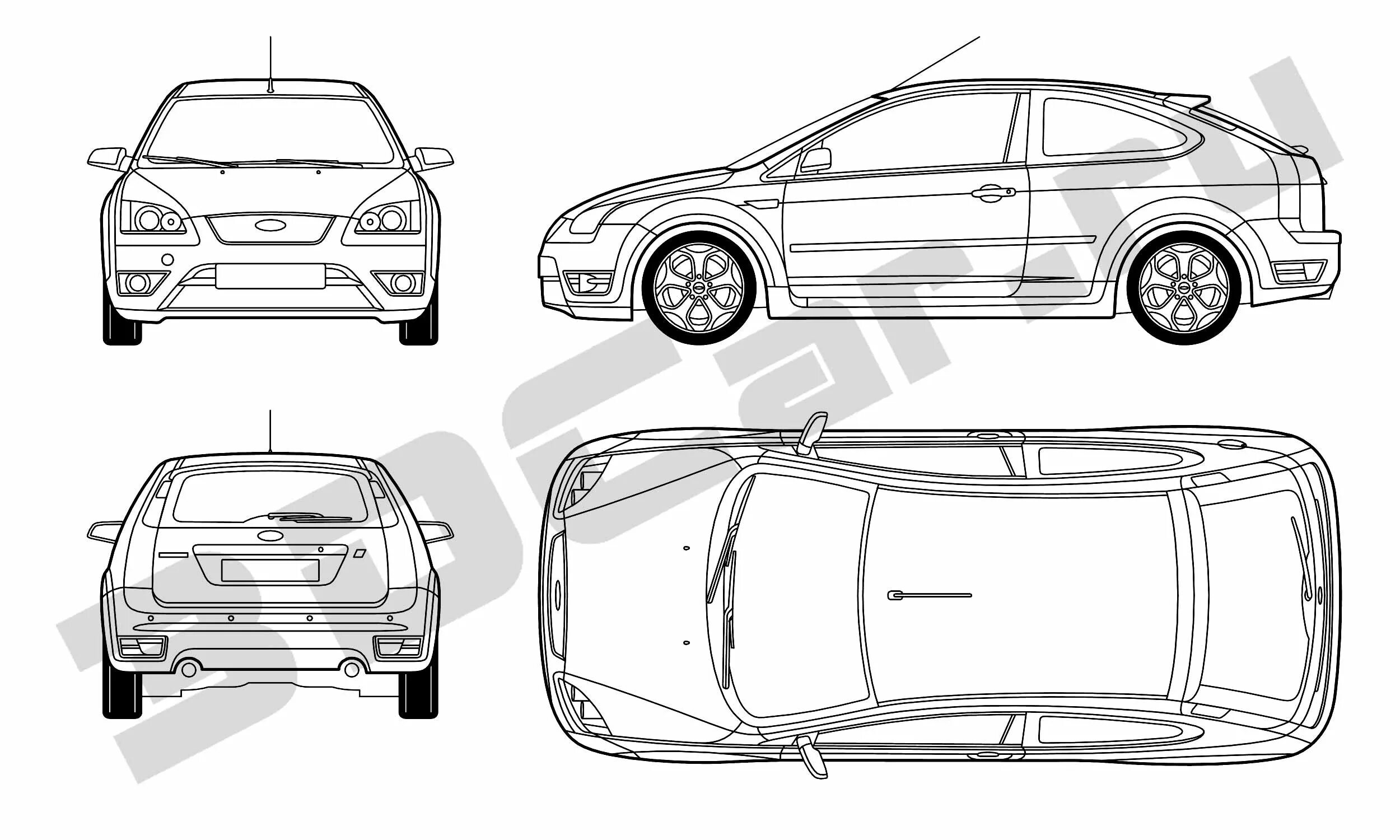 Габариты фокус 2. 3d чертеж Ford Focus. Макет Лада Веста cdr DXF ai eps.