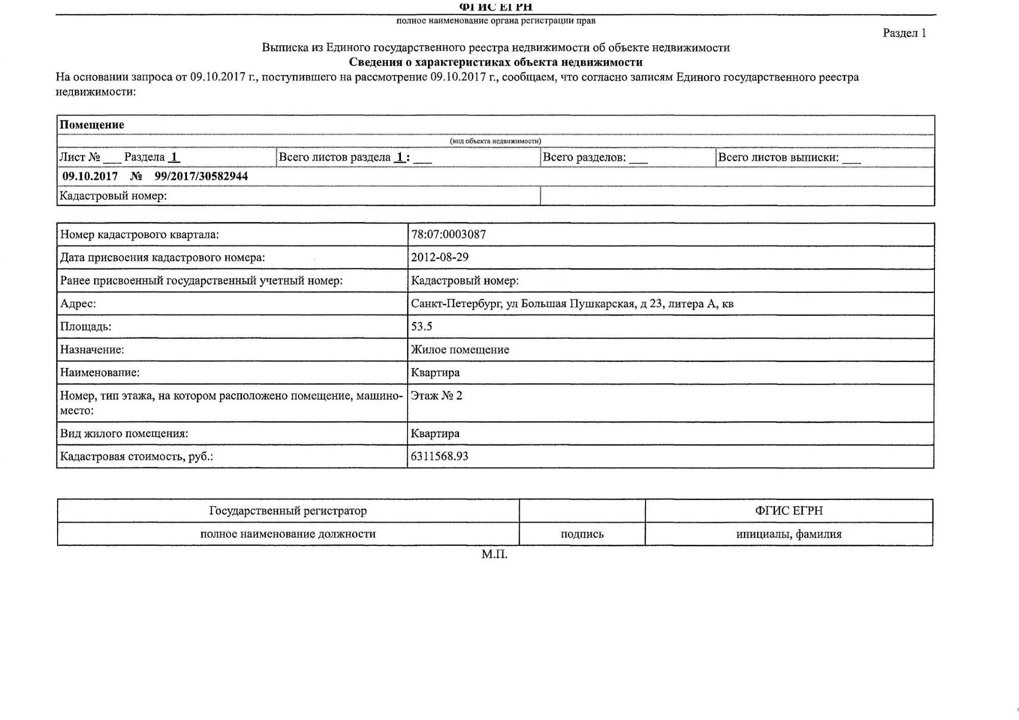 нежилое помещение кадастровый номер площадь