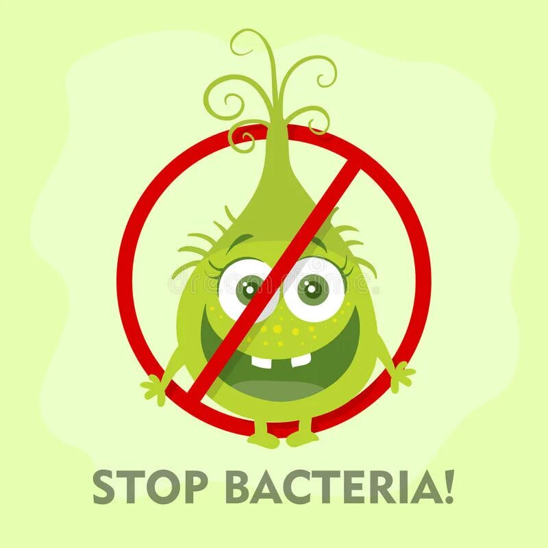 Плакат нет микробам. Стоп бактерии. Вирусы не пройдут. Убитый микроб.