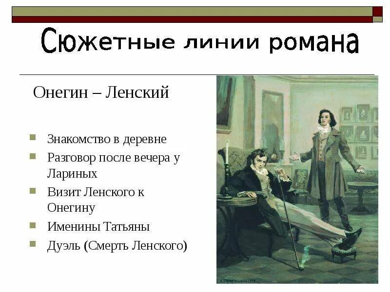 Сюжетная линия Онегин и Ленский.