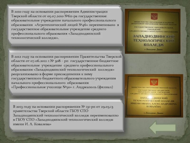 На основании распоряжения. Переименовано на государственное. Западнодвинский колледж Андреаполь. Сайт Западнодвинского технологического колледжа им и.а Ковалева. На основании распоряжения администрации