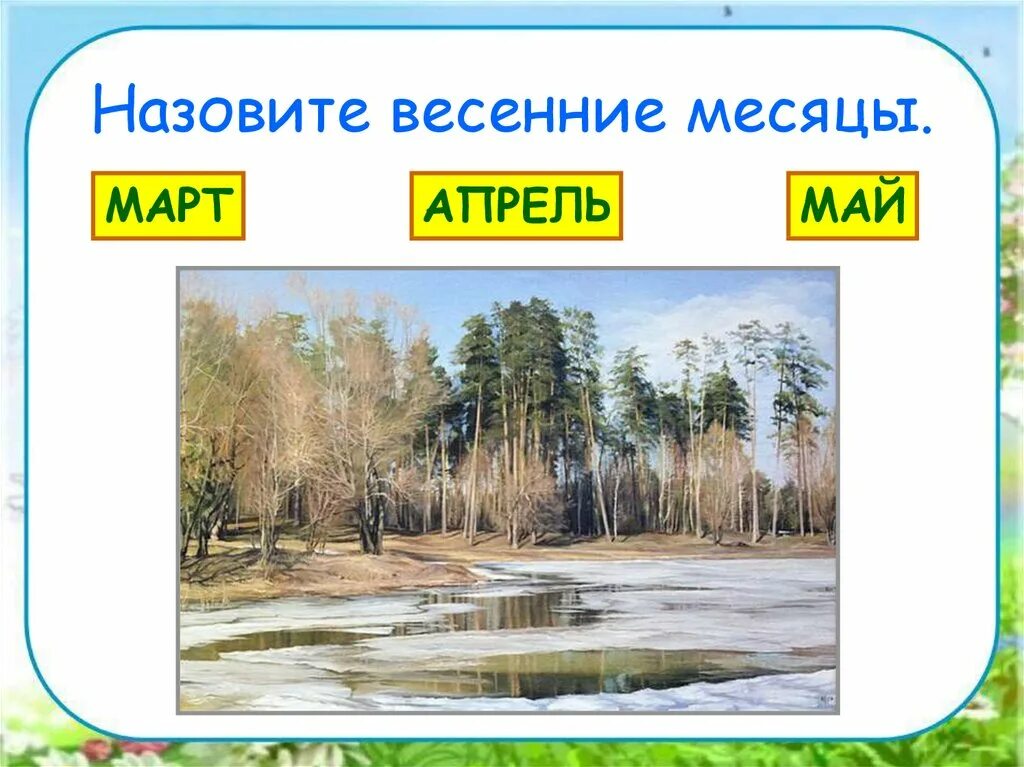 Весенние месяцы. Назовите весенние месяцы. Месяцы весны для дошкольников. Весенние месяцы презентация.