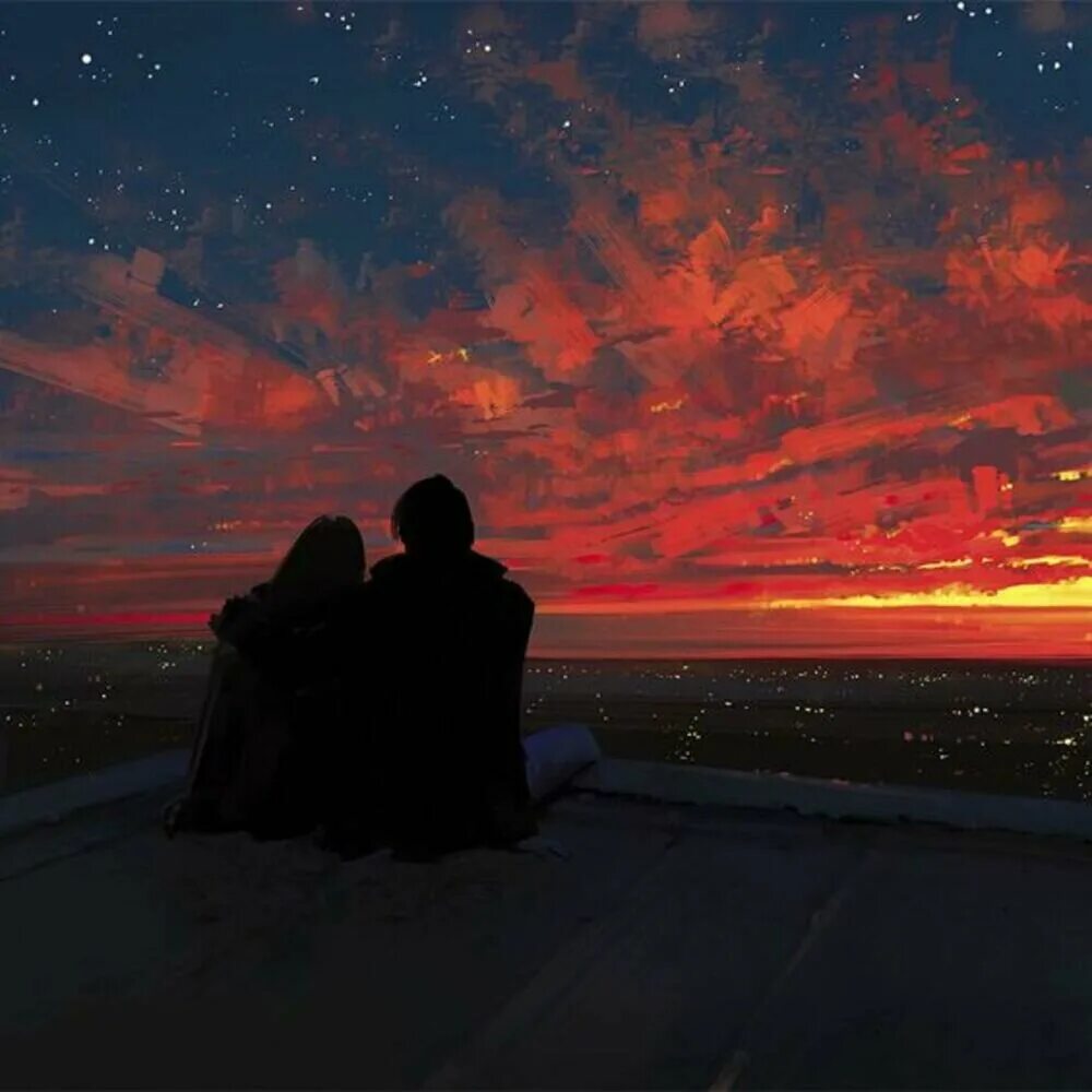 Aenami Алена Величко. Романтичная ночь. Пара на крыше закат. Парень с девушкой ночью. Песня пока мы здесь