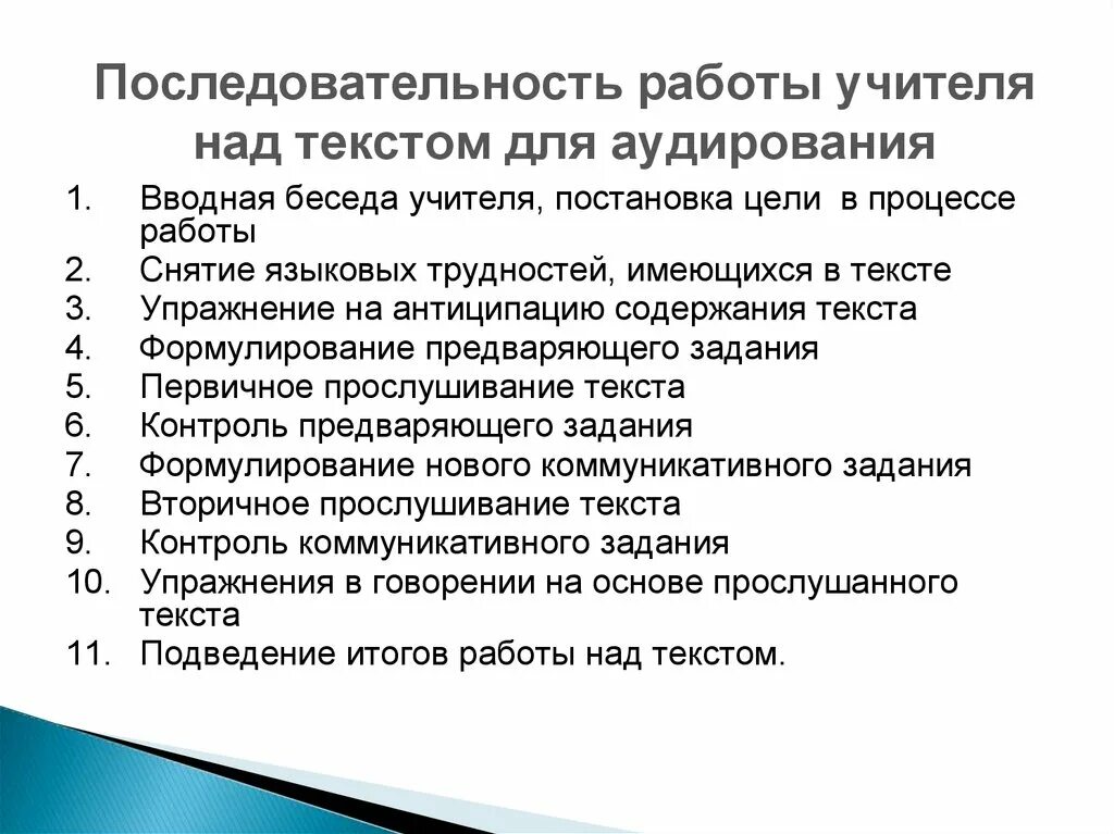 Упражнения для обучению аудированию. Порядке последовательности работы над текстом выступления. Последовательность работы над текстом-описанием. Этапы работы с текстом упражнения. Процесс аудирования