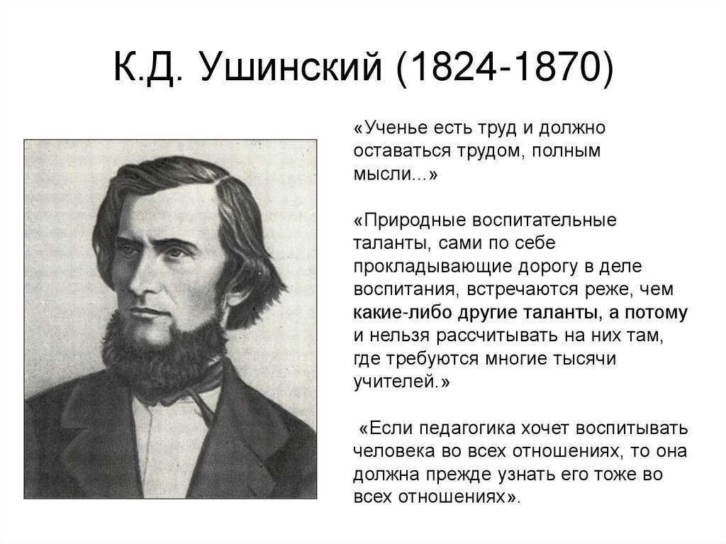 Поступи в ушинский. К. Д. Ушинский (1824–1870). К Д Ушинский Великий педагог в России.