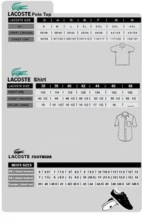 Размерная сетка lacoste