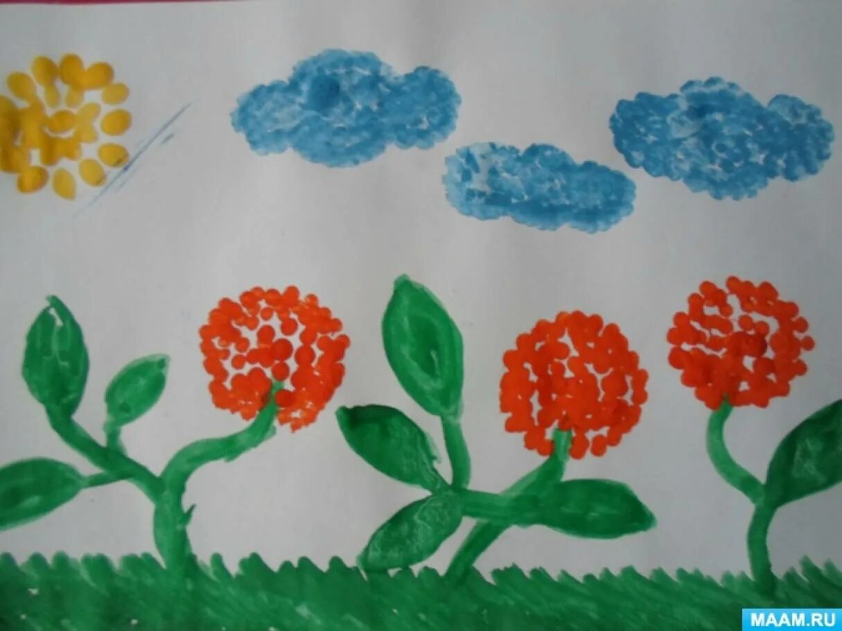 Цветочная Поляна рисование ватными палочками. Рисование в средней группе на тему цветы. Рисование ватными палочками в младшей группе. Рисование цветов в младшей группе. Рисование цветов 2 младшая группа