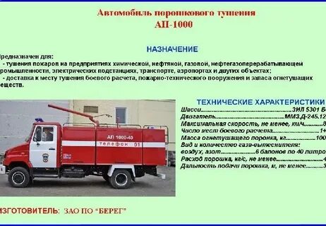 Основные пожарные автомобили целевого применения назначение